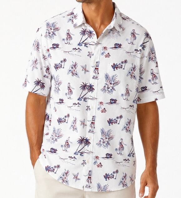 Tommy Bahama Other - Tommy Bahama White Tropical Hula Girl Palm Tree Button Up Shirt Men’s Size Large